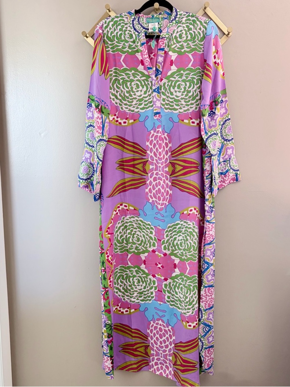 Leon Al Sole Giacomo Cinque Psychedelic Floral Maxi Caftan Dress S/M NWT